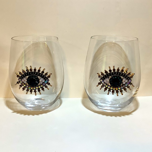 Rachel Zoe | Dining | Rachel Zoe Crystal Evil Eye Stemless Glasses Set Of 2  New | Poshmark
